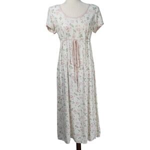 Vintage All That Jazz Pastel Floral Maxi Dress Empire Waist Tie Short Sleeves